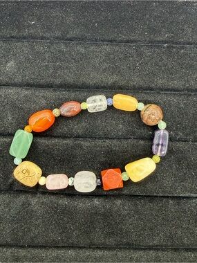Mixed Semi Precious Gemstone Chakra Stretch Bracelet Amethyst Citrine Carnelian